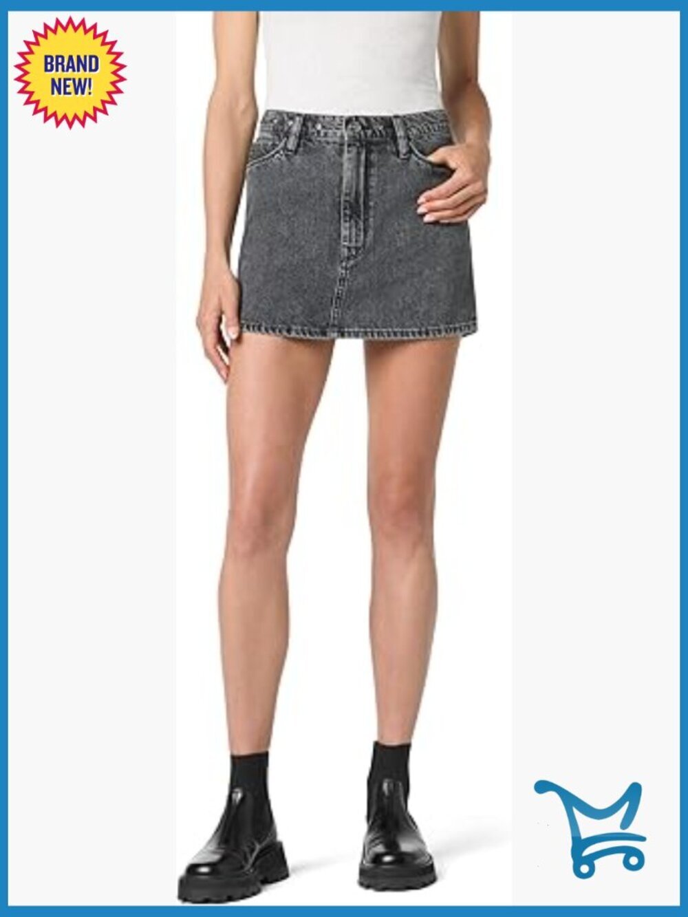 High Rise Denim Mini Skirt with Raw Hem & Grommets